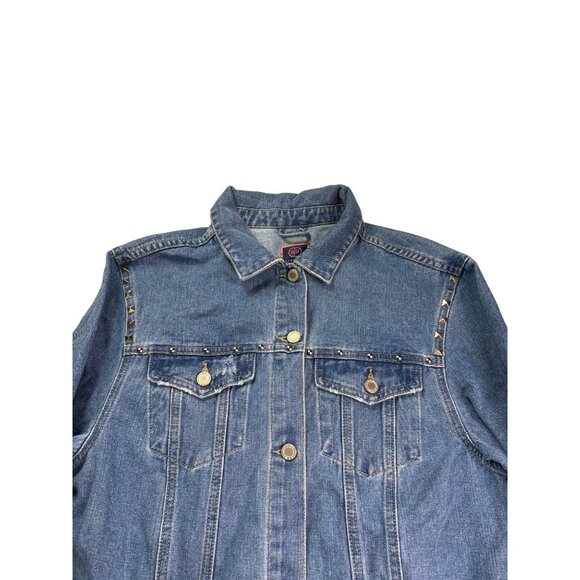 Boom Boom Jeans Womens Denim Trucker Jacket M Vintage Y2K Studded Distressed - Picture 2 of 10